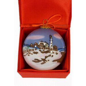 Glass Hand Painted Ornament Ball  Lighthouse with Keepsake Box | Vintage Christm